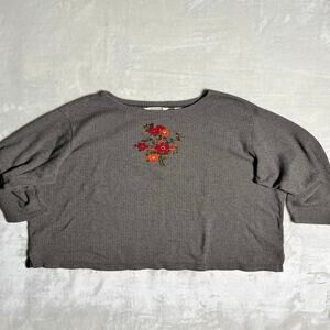 Bechamel Sweater Women's 3XL Gray Chevron Weave Embroidery Floral Cotton Cottage